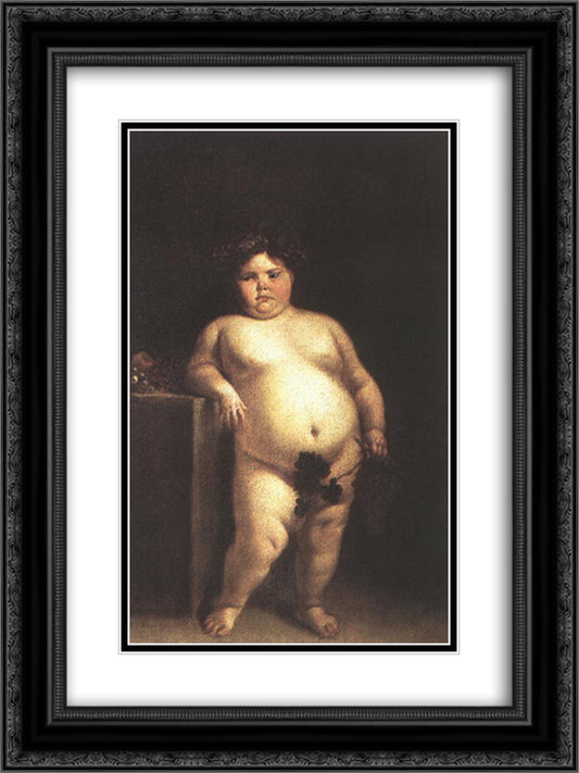 La Monstrua Desnuda (Eugenia Martinez Vallejo Unclothed) 18x24 Black Ornate Wood Framed Art Print Poster with Double Matting by Carreno de Miranda, Juan