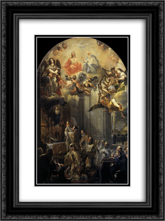 Mass of St John of Mathaa 18x24 Black Ornate Wood Framed Art Print Poster with Double Matting by Carreno de Miranda, Juan