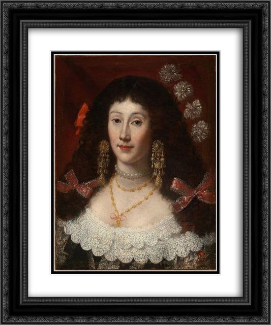 Portrait of a Woman 20x24 Black Ornate Wood Framed Art Print Poster with Double Matting by Carreno de Miranda, Juan