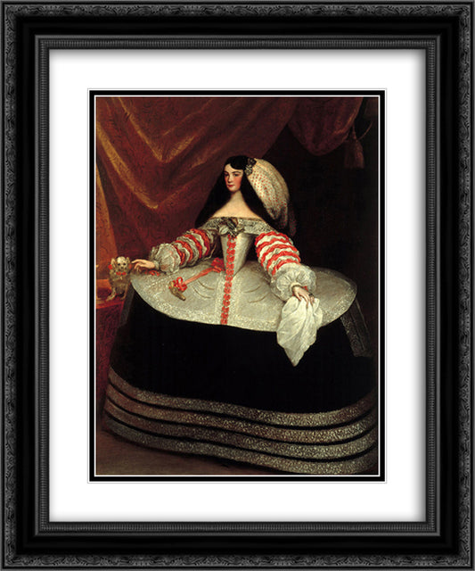 Portrait of Ines de Zuniga y Velasco 20x24 Black Ornate Wood Framed Art Print Poster with Double Matting by Carreno de Miranda, Juan