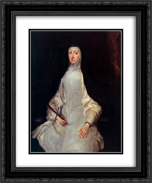 Portrait of Mariana of Austria 20x24 Black Ornate Wood Framed Art Print Poster with Double Matting by Carreno de Miranda, Juan