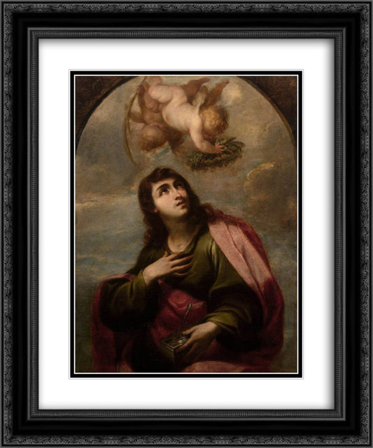 St Damian 20x24 Black Ornate Wood Framed Art Print Poster with Double Matting by Carreno de Miranda, Juan