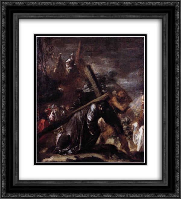 Carrying the Cross 20x22 Black Ornate Wood Framed Art Print Poster with Double Matting by Valdes Leal, Juan de