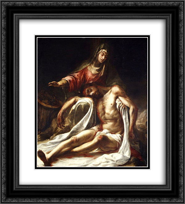 Pieta 20x22 Black Ornate Wood Framed Art Print Poster with Double Matting by Valdes Leal, Juan de