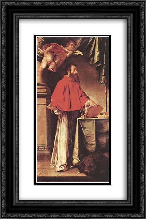 St. Jerome 16x24 Black Ornate Wood Framed Art Print Poster with Double Matting by Valdes Leal, Juan de