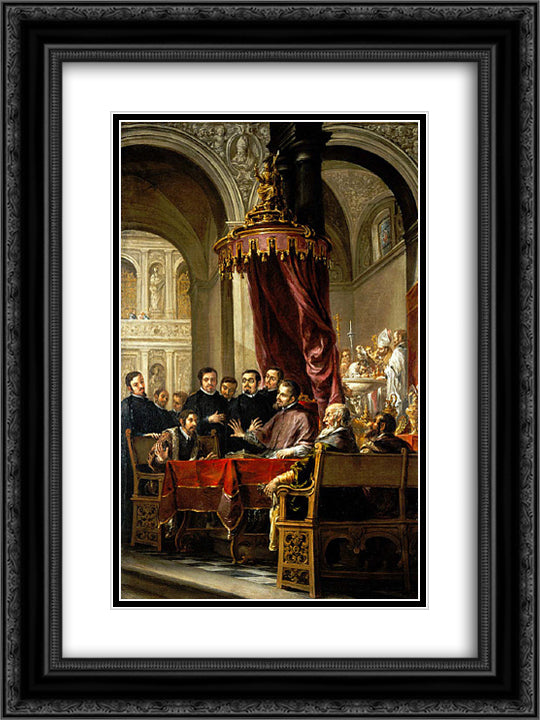 The Conversion and Baptism of St. Augustine by St. Ambrose 18x24 Black Ornate Wood Framed Art Print Poster with Double Matting by Valdes Leal, Juan de