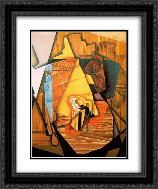A man in a cafe 20x24 Black Ornate Wood Framed Art Print Poster with Double Matting by Gris, Juan