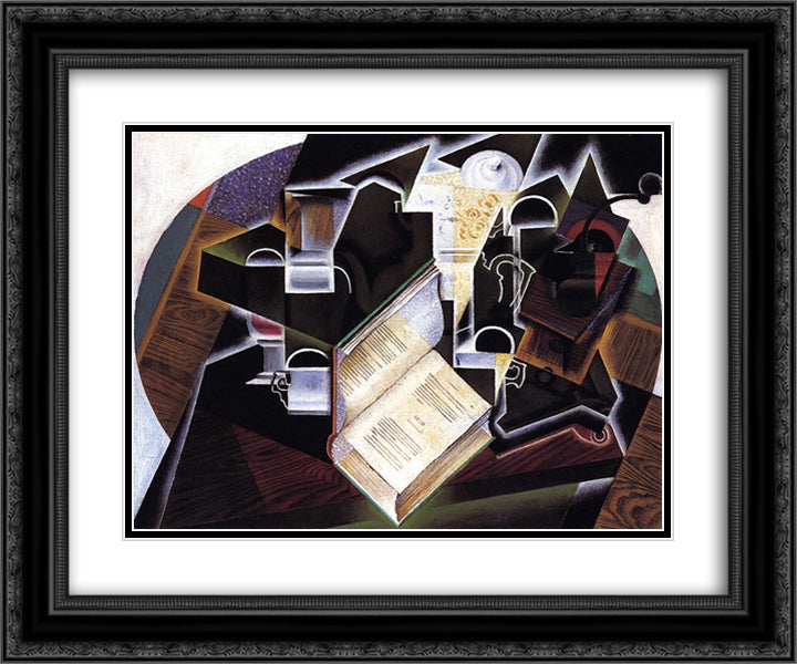 Book, Pipe and Glasses 24x20 Black Ornate Wood Framed Art Print Poster with Double Matting by Gris, Juan
