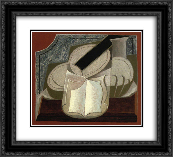 Book and Guitar 22x20 Black Ornate Wood Framed Art Print Poster with Double Matting by Gris, Juan