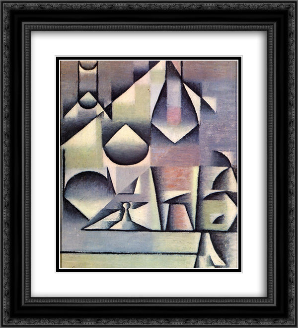 Bottle and Pitcher 20x22 Black Ornate Wood Framed Art Print Poster with Double Matting by Gris, Juan