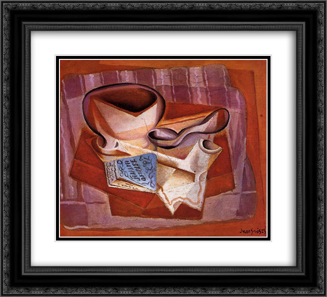 Bowl, Book and Spoon 22x20 Black Ornate Wood Framed Art Print Poster with Double Matting by Gris, Juan