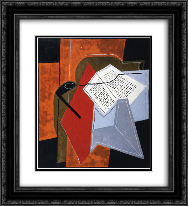 Bowl and Book 20x22 Black Ornate Wood Framed Art Print Poster with Double Matting by Gris, Juan