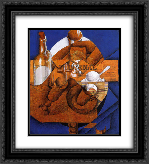 Glass, Cup and Bottle 20x22 Black Ornate Wood Framed Art Print Poster with Double Matting by Gris, Juan