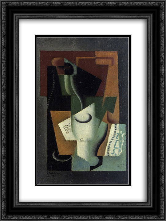 Glass and Bottle 18x24 Black Ornate Wood Framed Art Print Poster with Double Matting by Gris, Juan