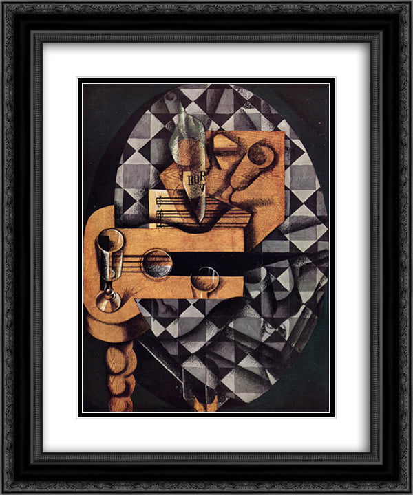 Guitar, Bottle and Glass 20x24 Black Ornate Wood Framed Art Print Poster with Double Matting by Gris, Juan