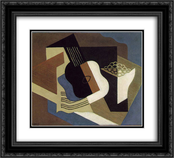 Guitar and fruit dish 22x20 Black Ornate Wood Framed Art Print Poster with Double Matting by Gris, Juan