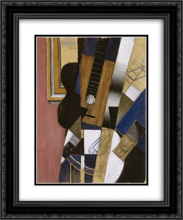 Guitar and Pipe 20x24 Black Ornate Wood Framed Art Print Poster with Double Matting by Gris, Juan