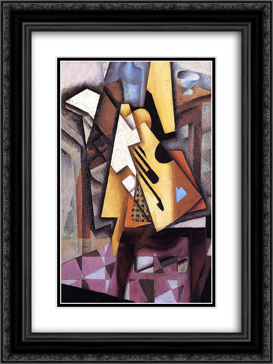 Guitar on a Chair 18x24 Black Ornate Wood Framed Art Print Poster with Double Matting by Gris, Juan