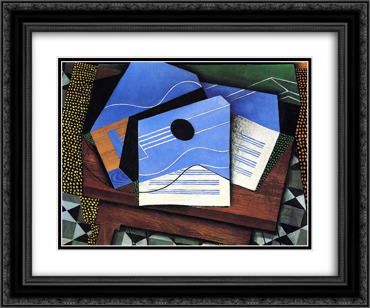 Guitar on a Table 24x20 Black Ornate Wood Framed Art Print Poster with Double Matting by Gris, Juan