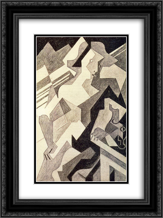 Harlequin at Table 18x24 Black Ornate Wood Framed Art Print Poster with Double Matting by Gris, Juan
