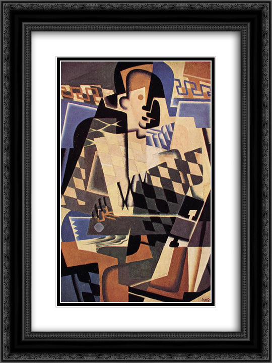 Harlequin with a Guitar 18x24 Black Ornate Wood Framed Art Print Poster with Double Matting by Gris, Juan