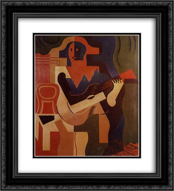 Harlequin with Guitar 20x22 Black Ornate Wood Framed Art Print Poster with Double Matting by Gris, Juan