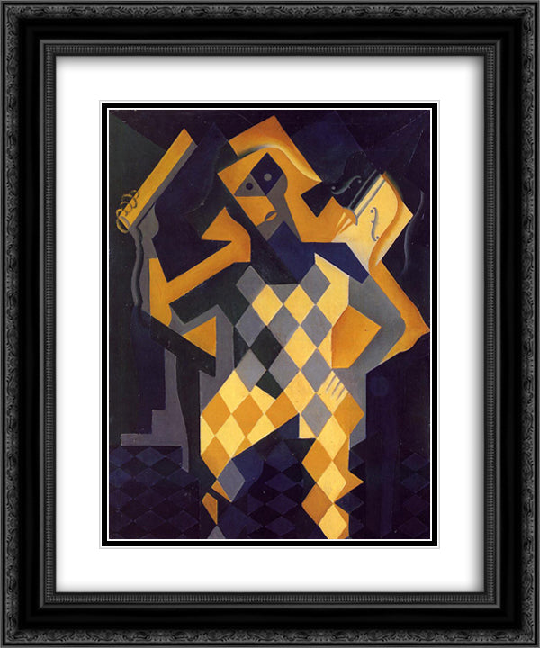 Harlequin with Violin 20x24 Black Ornate Wood Framed Art Print Poster with Double Matting by Gris, Juan