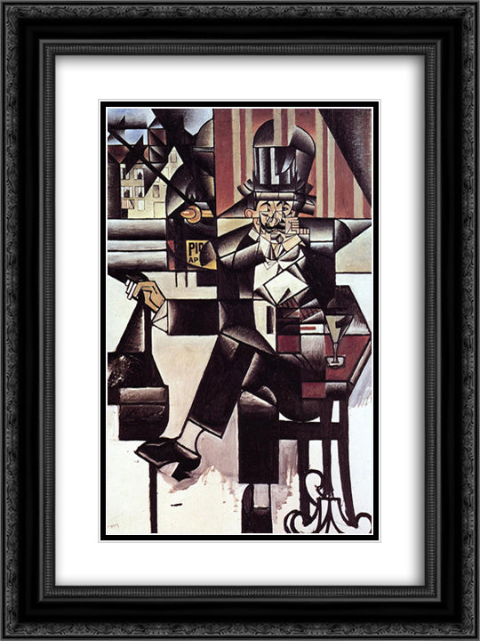 Man in the Cafe 18x24 Black Ornate Wood Framed Art Print Poster with Double Matting by Gris, Juan