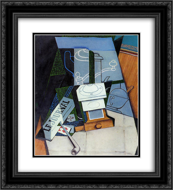 Newspaper with Coffee Mill 20x22 Black Ornate Wood Framed Art Print Poster with Double Matting by Gris, Juan