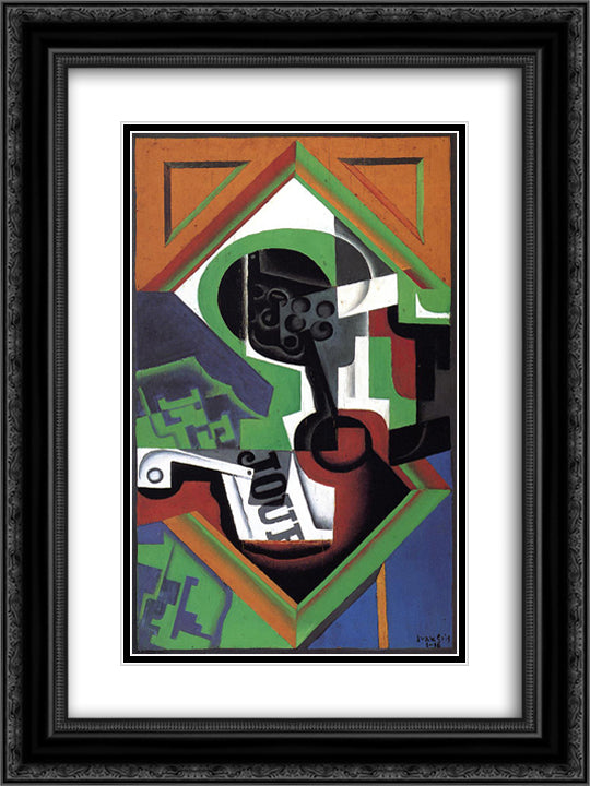 Pipe and Fruit Dish with Grapes 18x24 Black Ornate Wood Framed Art Print Poster with Double Matting by Gris, Juan