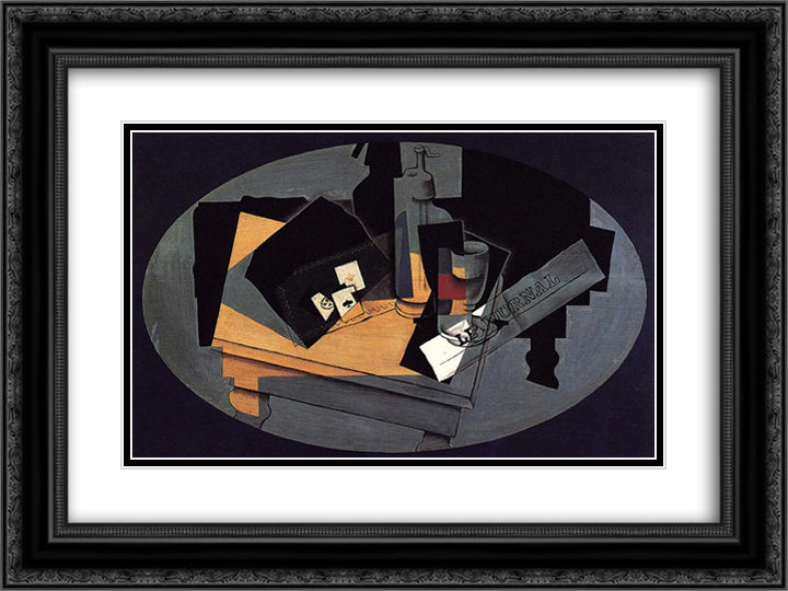 Playing Cards and Siphon 24x18 Black Ornate Wood Framed Art Print Poster with Double Matting by Gris, Juan