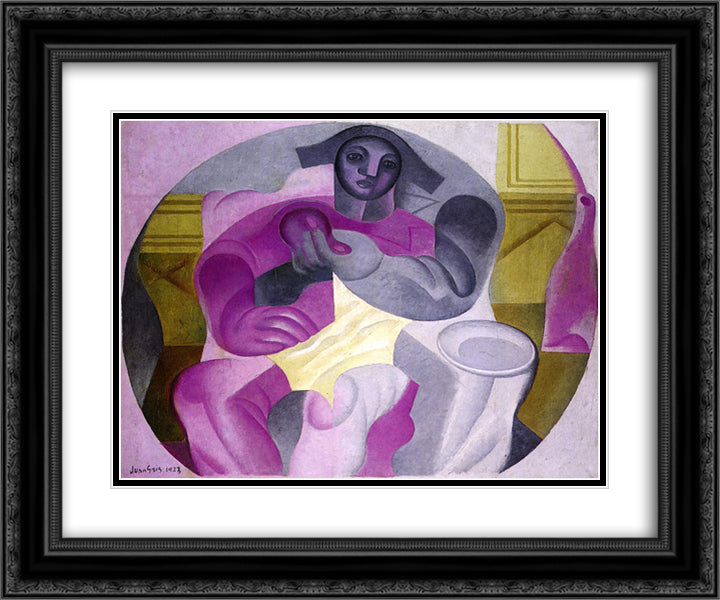 Seated Harlequin 24x20 Black Ornate Wood Framed Art Print Poster with Double Matting by Gris, Juan
