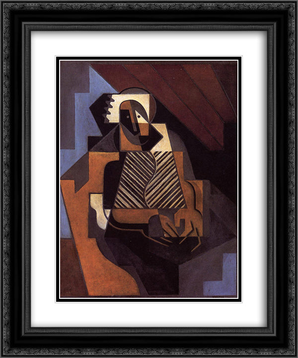 Seated Peasant Woman 20x24 Black Ornate Wood Framed Art Print Poster with Double Matting by Gris, Juan