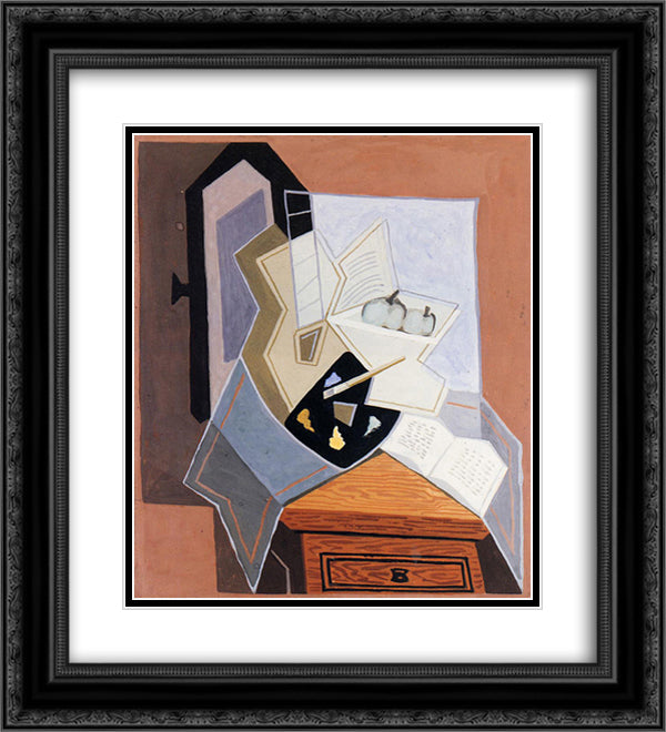 Still Life at the Open Windowq 20x22 Black Ornate Wood Framed Art Print Poster with Double Matting by Gris, Juan