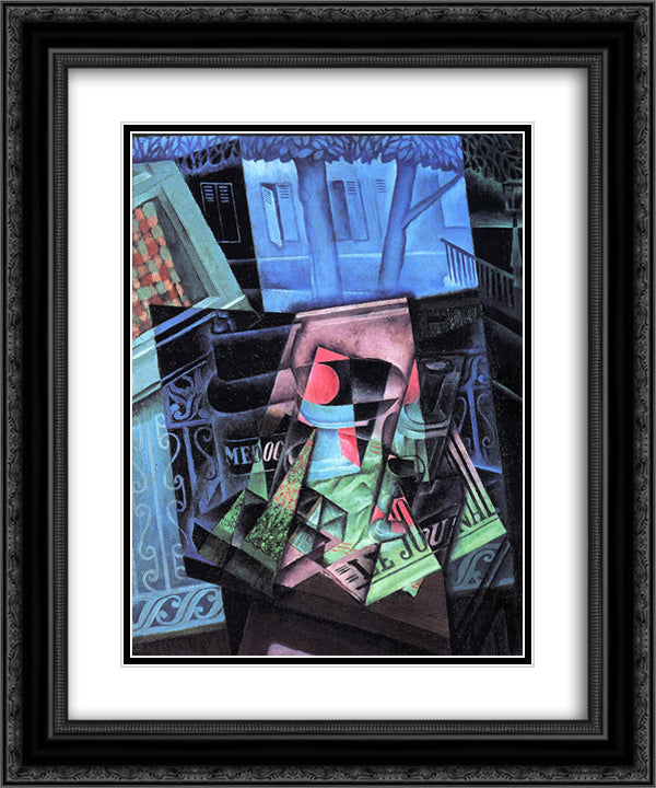 Still Life before an Open Window (Place Ravignan) 20x24 Black Ornate Wood Framed Art Print Poster with Double Matting by Gris, Juan