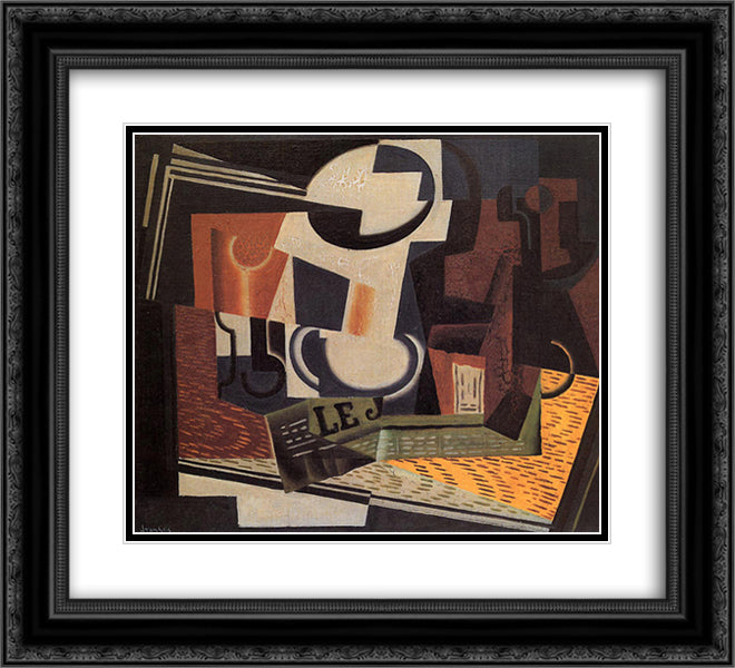 Still Life with Fruit Bowl 22x20 Black Ornate Wood Framed Art Print Poster with Double Matting by Gris, Juan
