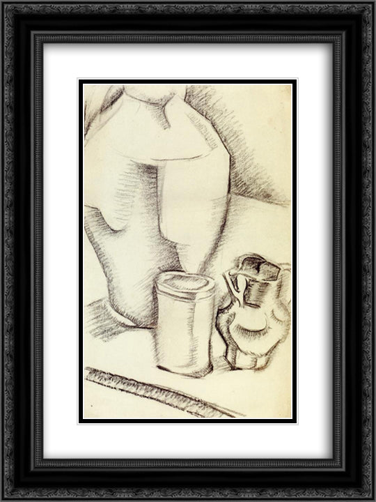 Still Life with Goblet 18x24 Black Ornate Wood Framed Art Print Poster with Double Matting by Gris, Juan