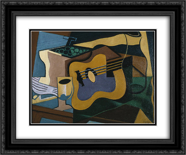 Still Life with Guitar 24x20 Black Ornate Wood Framed Art Print Poster with Double Matting by Gris, Juan