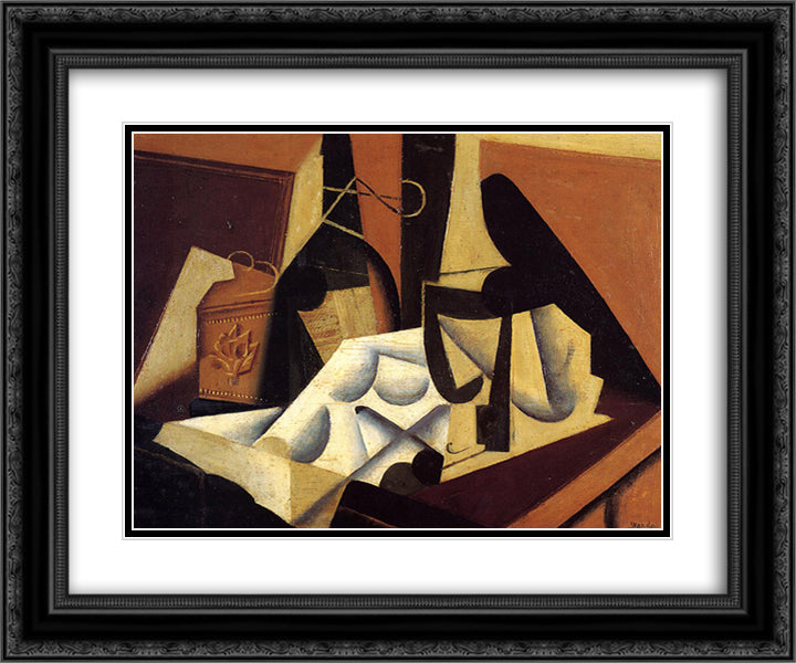 Still Life with White Tablecloth 24x20 Black Ornate Wood Framed Art Print Poster with Double Matting by Gris, Juan