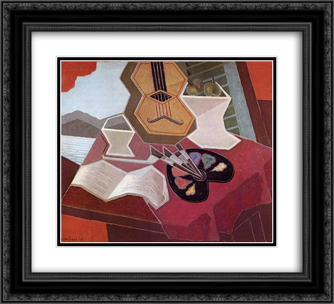 Table Overlooking the Sea 22x20 Black Ornate Wood Framed Art Print Poster with Double Matting by Gris, Juan