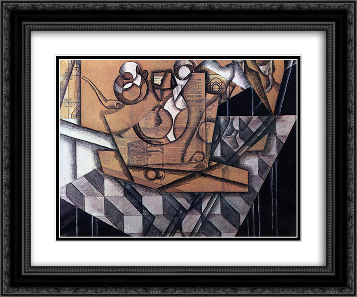 Tea Cups 24x20 Black Ornate Wood Framed Art Print Poster with Double Matting by Gris, Juan