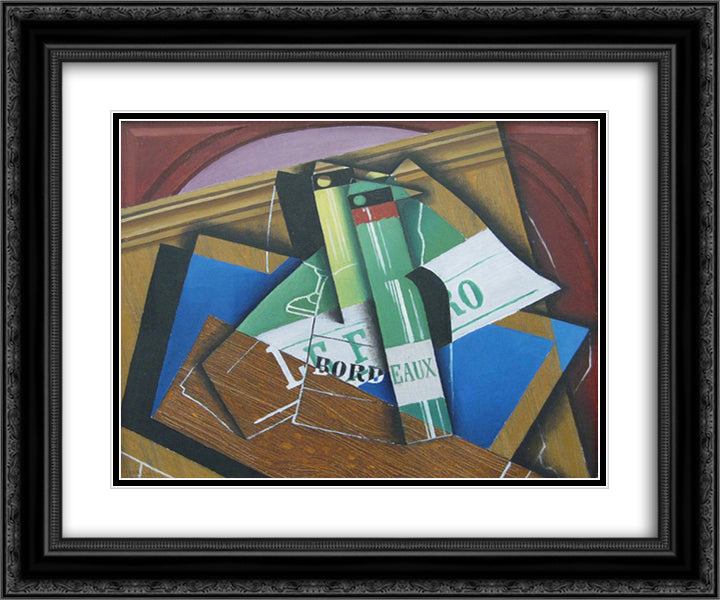 The Bordeaux bottle 24x20 Black Ornate Wood Framed Art Print Poster with Double Matting by Gris, Juan