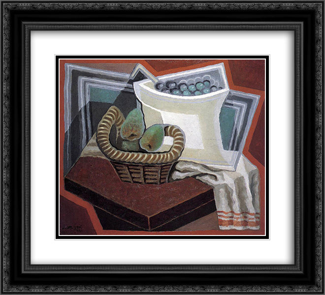 The Basket of Pears 22x20 Black Ornate Wood Framed Art Print Poster with Double Matting by Gris, Juan