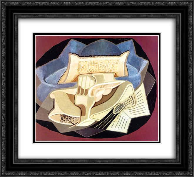 The Blue Cloth 22x20 Black Ornate Wood Framed Art Print Poster with Double Matting by Gris, Juan