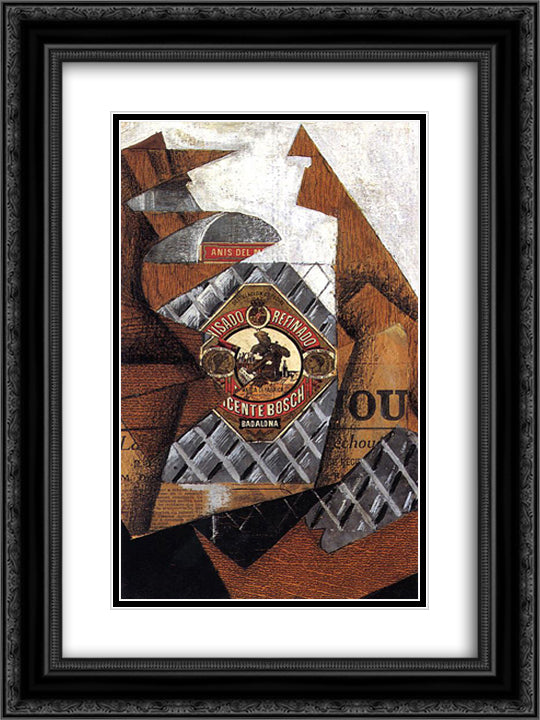 The Bottle of Anis del Mono 18x24 Black Ornate Wood Framed Art Print Poster with Double Matting by Gris, Juan