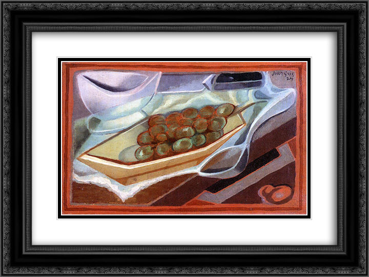 The Bunch of Grapes 24x18 Black Ornate Wood Framed Art Print Poster with Double Matting by Gris, Juan