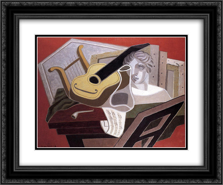 The Musician s Table 24x20 Black Ornate Wood Framed Art Print Poster with Double Matting by Gris, Juan