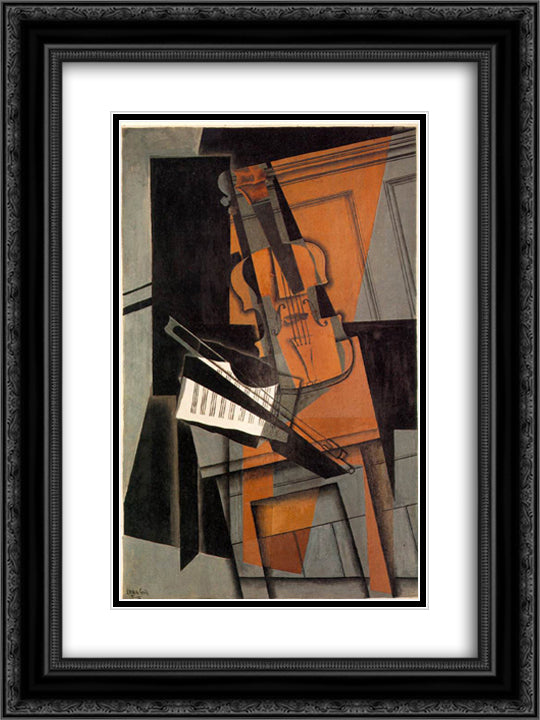 The violin 18x24 Black Ornate Wood Framed Art Print Poster with Double Matting by Gris, Juan