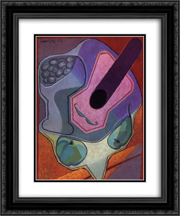 Violin with Fruit 20x24 Black Ornate Wood Framed Art Print Poster with Double Matting by Gris, Juan
