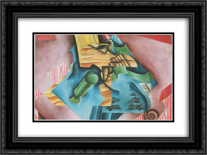 Violine and glass 24x18 Black Ornate Wood Framed Art Print Poster with Double Matting by Gris, Juan